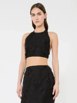 Crop top in silk fil coupé jacquard - BLACK
