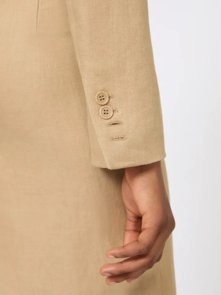 Cropped jacket in linen twill - CAMEL