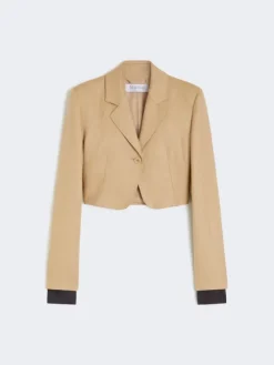 Cropped jacket in linen twill - CAMEL