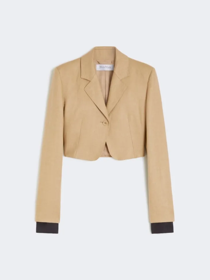 Cropped jacket in linen twill - CAMEL