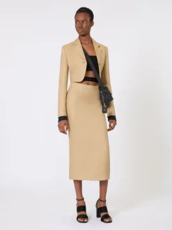 Cropped jacket in linen twill - CAMEL
