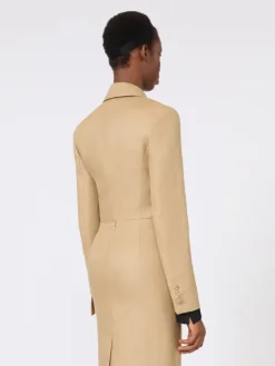 Cropped jacket in linen twill - CAMEL