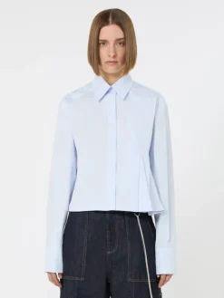 Cropped poplin shirt with asymmetrical pleats - AVIO