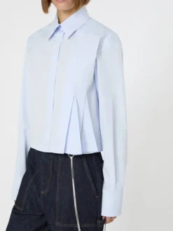 Cropped poplin shirt with asymmetrical pleats - AVIO