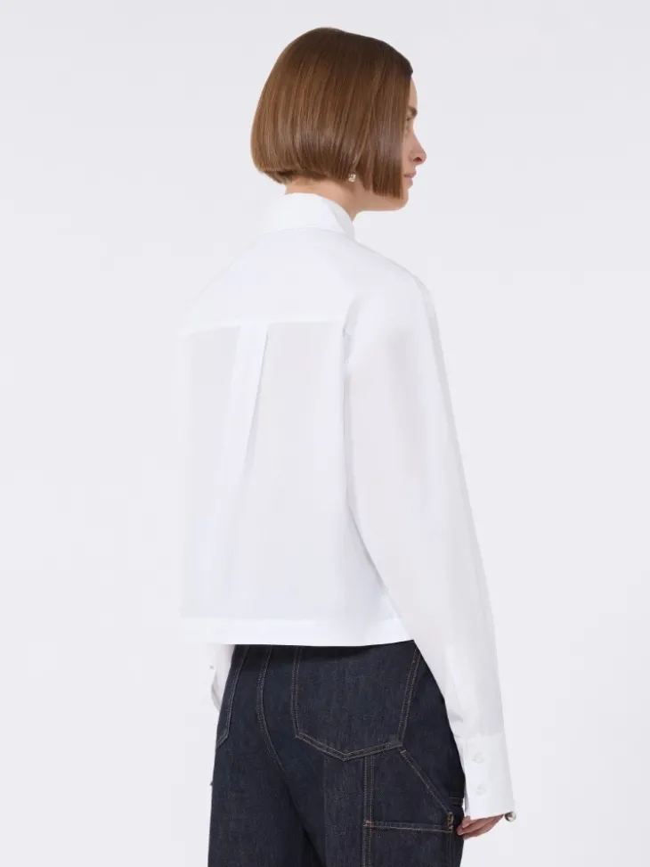 Cropped poplin shirt with asymmetrical pleats - OPTICAL WHITE