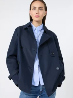 Cropped, water-repellent gabardine trench coat - NAVY