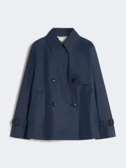 Cropped, water-repellent gabardine trench coat - NAVY