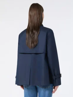 Cropped, water-repellent gabardine trench coat - NAVY