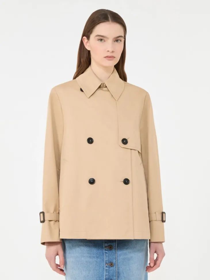 Cropped, water-repellent gabardine trench coat - BEIGE