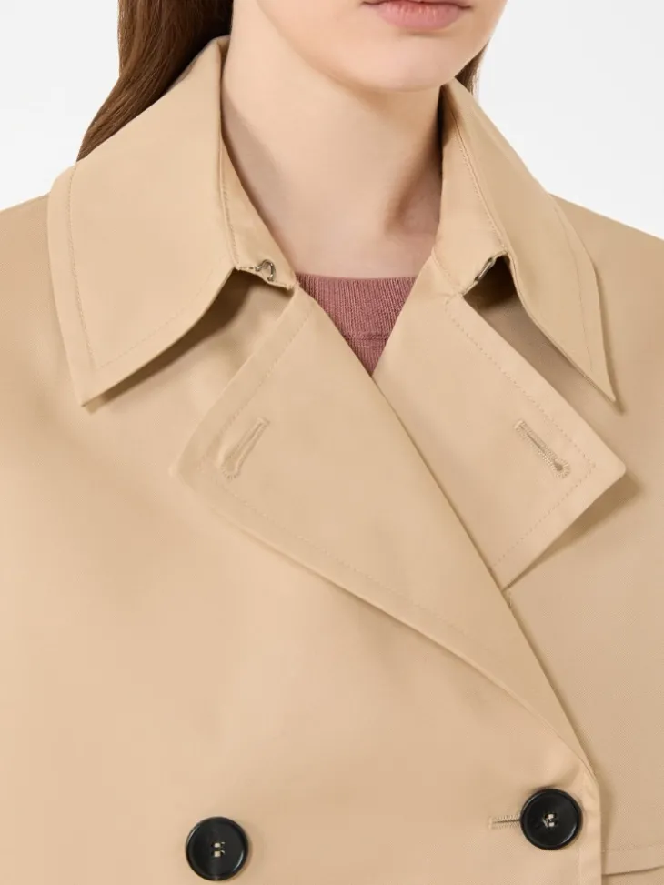 Cropped, water-repellent gabardine trench coat - BEIGE