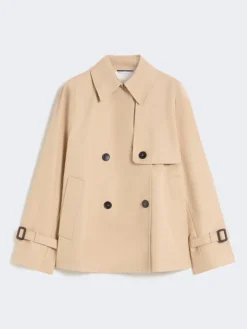 Cropped, water-repellent gabardine trench coat - BEIGE