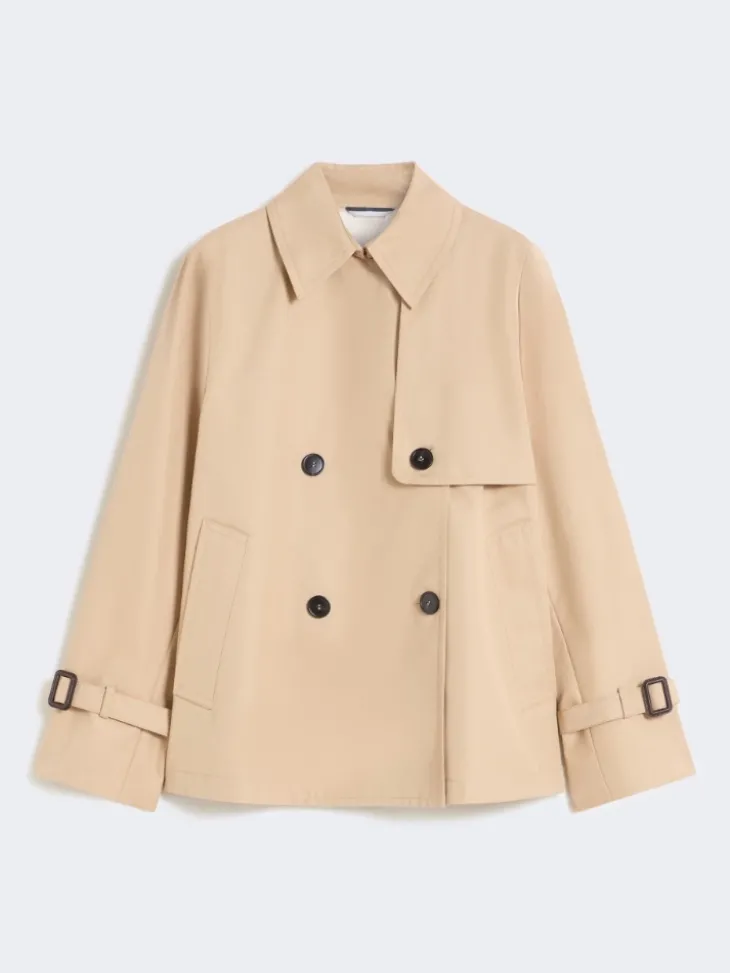 Cropped, water-repellent gabardine trench coat - BEIGE