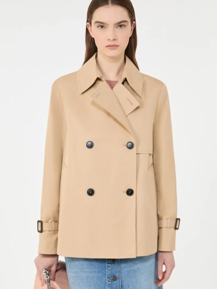 Cropped, water-repellent gabardine trench coat - BEIGE