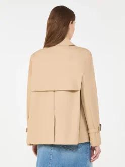 Cropped, water-repellent gabardine trench coat - BEIGE