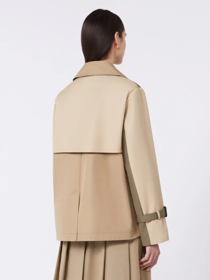 Cropped, water-repellent gabardine trench coat - MUD