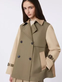 Cropped, water-repellent gabardine trench coat - MUD