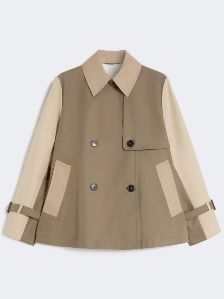 Cropped, water-repellent gabardine trench coat - MUD