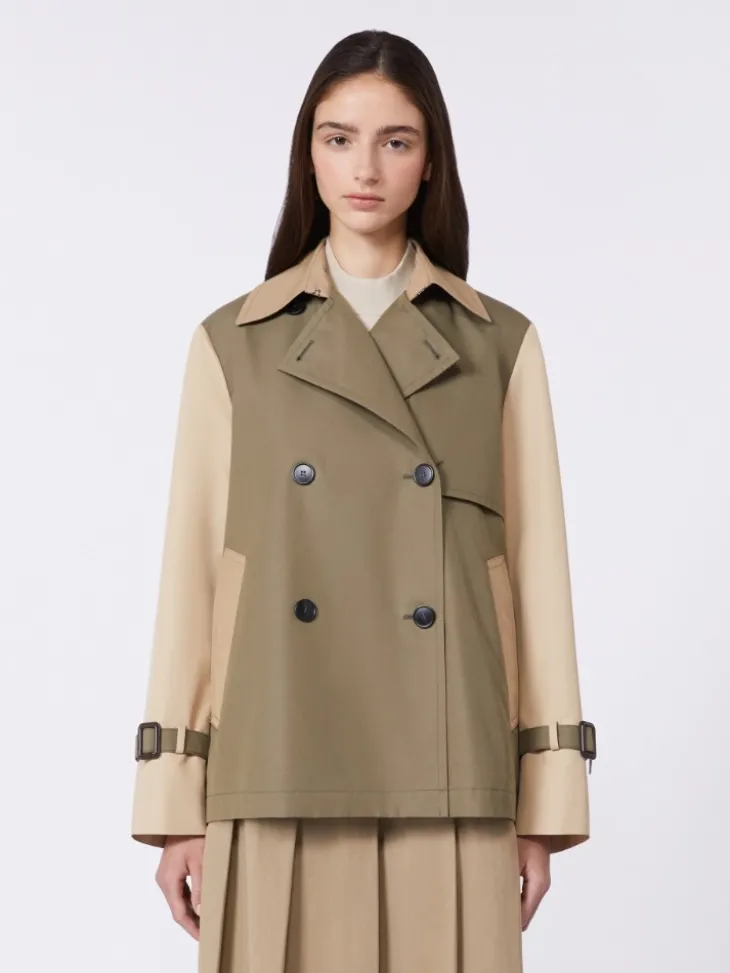 Cropped, water-repellent gabardine trench coat - MUD