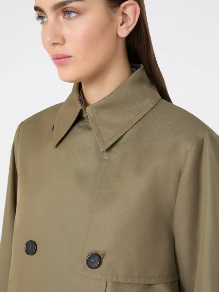 Cropped, water-repellent gabardine trench coat - MUD