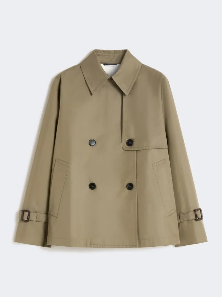 Cropped, water-repellent gabardine trench coat - MUD