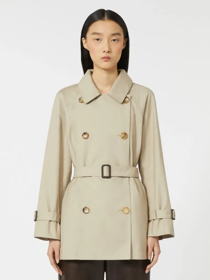 Cropped water-repellent twill trench coat - SAND