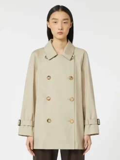 Cropped water-repellent twill trench coat - SAND