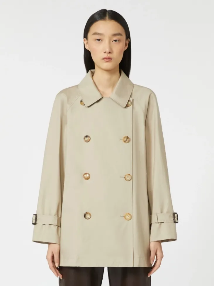Cropped water-repellent twill trench coat - SAND