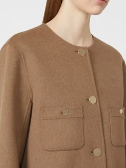 Cropped wool broadcloth jacket - CAMEL
