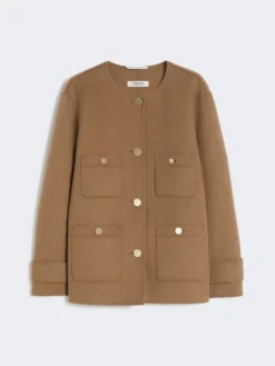 Cropped wool broadcloth jacket - CAMEL