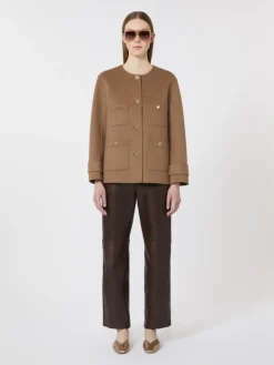 Cropped wool broadcloth jacket - CAMEL
