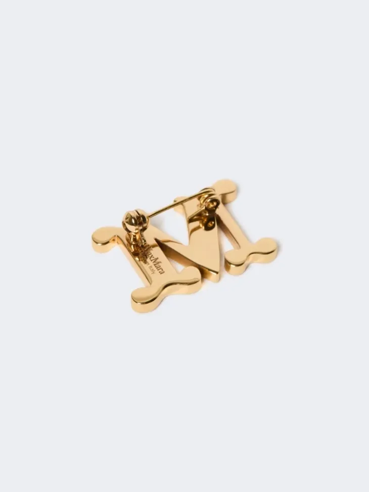 Crystal-adorned Monogram brooch - RED