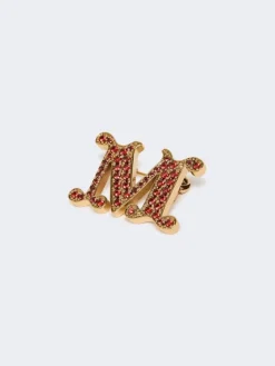Crystal-adorned Monogram brooch - RED