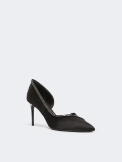 Crystal-adorned satin court shoes - BLACK