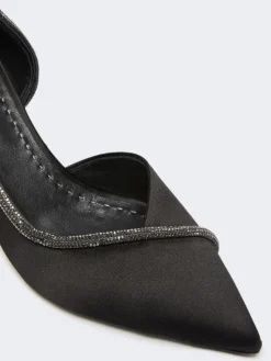 Crystal-adorned satin court shoes - BLACK