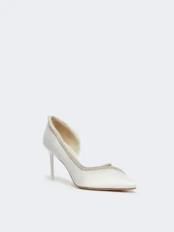 Crystal-adorned satin court shoes - IVORY