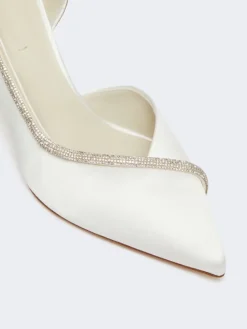 Crystal-adorned satin court shoes - IVORY