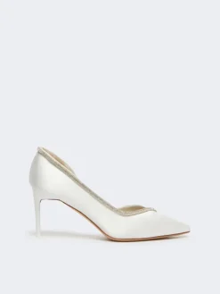 Crystal-adorned satin court shoes - IVORY