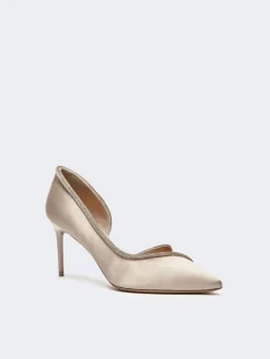 Crystal-adorned satin court shoes - BEIGE