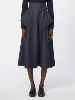 Denim-look cotton midi skirt - MIDNIGHTBLUE
