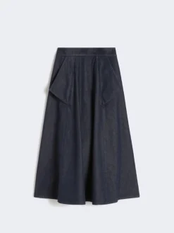 Denim-look cotton midi skirt - MIDNIGHTBLUE