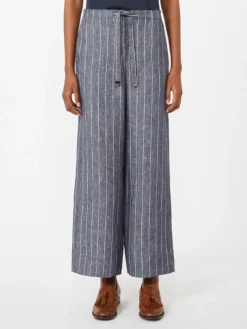 Denim-look pinstripe linen trousers - ULTRAMARINE