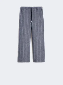 Denim-look pinstripe linen trousers - ULTRAMARINE
