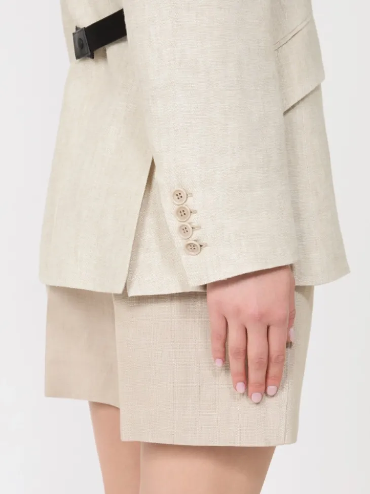 Double-breasted blazer in linen drill - SAND
