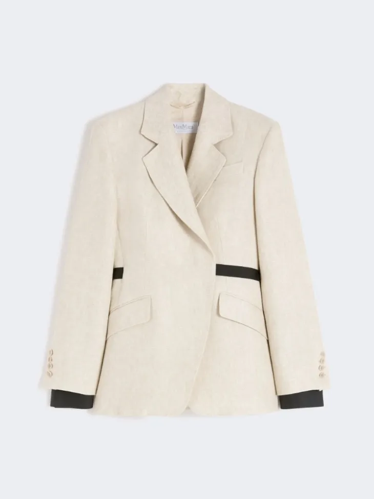 Double-breasted blazer in linen drill - SAND