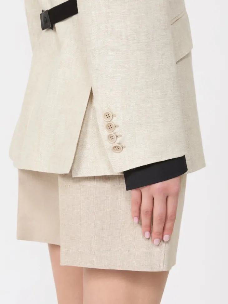 Double-breasted blazer in linen drill - SAND