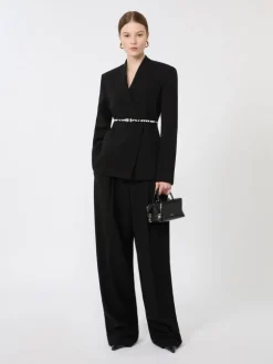 Double-breasted cady jacket with belt - BLACK
