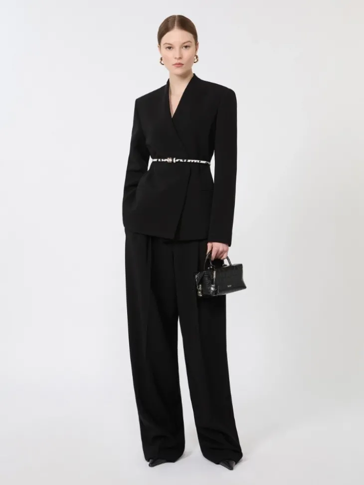 Double-breasted cady jacket with belt - BLACK