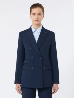 Double-breasted comfortable wool blazer - CHINA BLUE