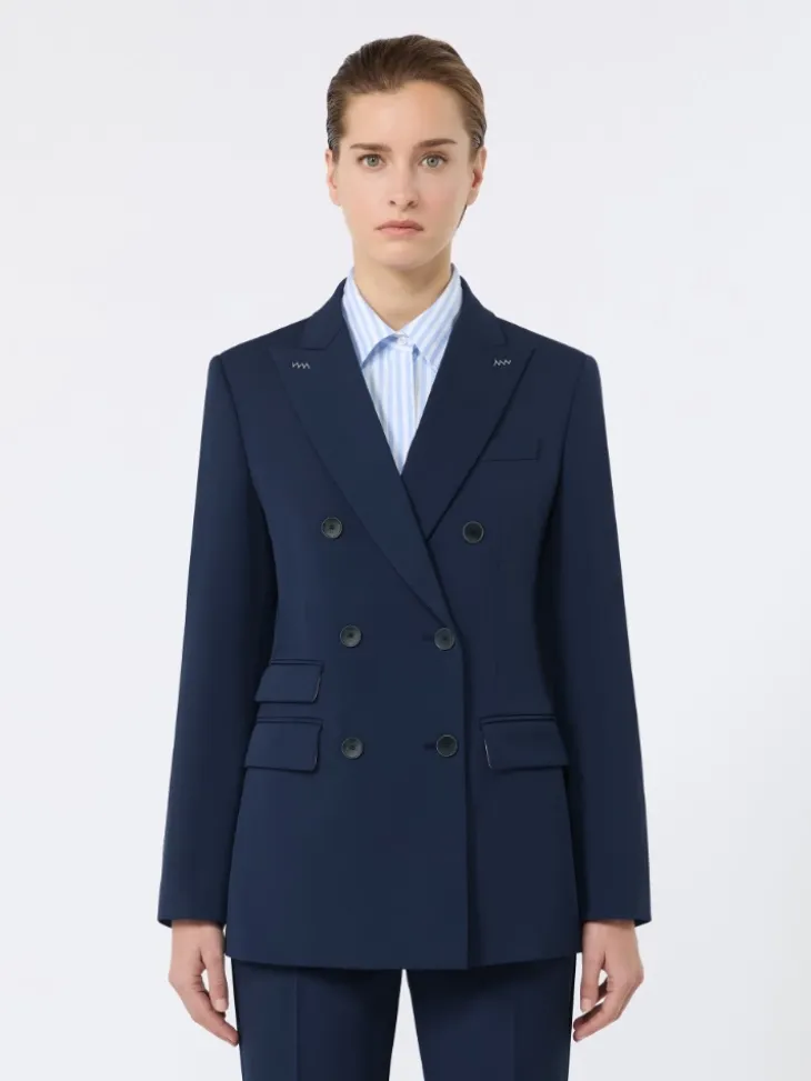 Double-breasted comfortable wool blazer - CHINA BLUE