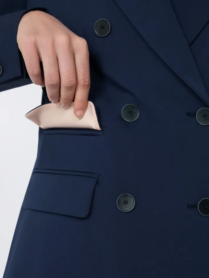 Double-breasted comfortable wool blazer - CHINA BLUE